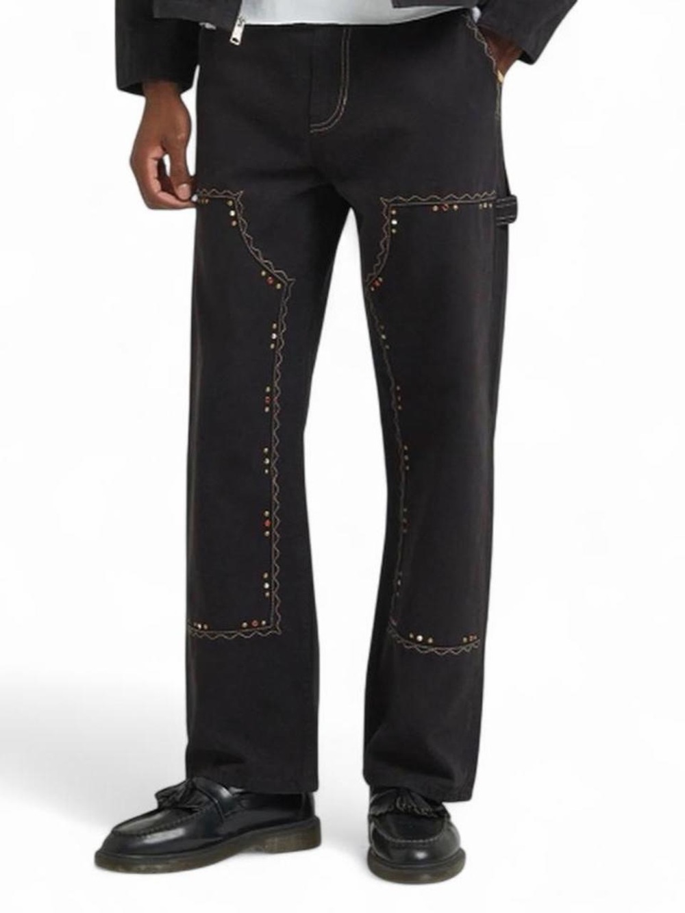 PacSun Baggy Carpenter Jeans Black Rhinestone Studded Western Y2K 32x26 Unisex